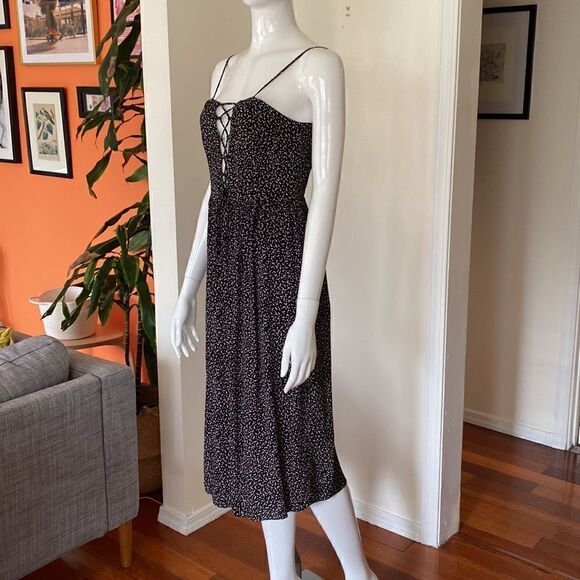 Flynn Skye Black Cream Retro Polka Dot Lace Up Corset Midi Dress Size S NWT - Picture 4 of 12